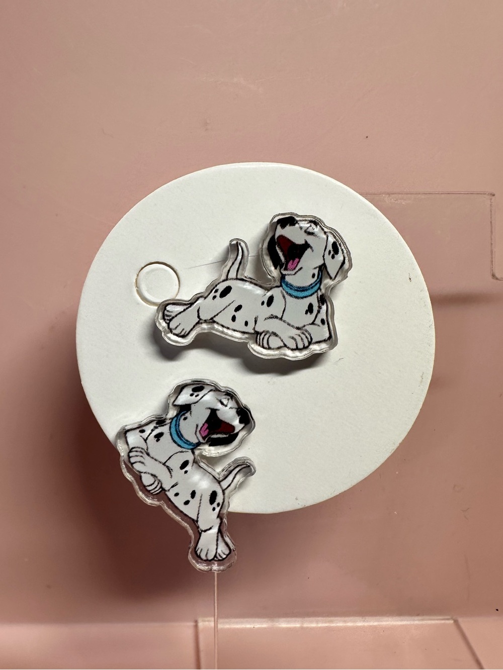 Dalmatian Dog acrylic earrings - White and Blue Collar